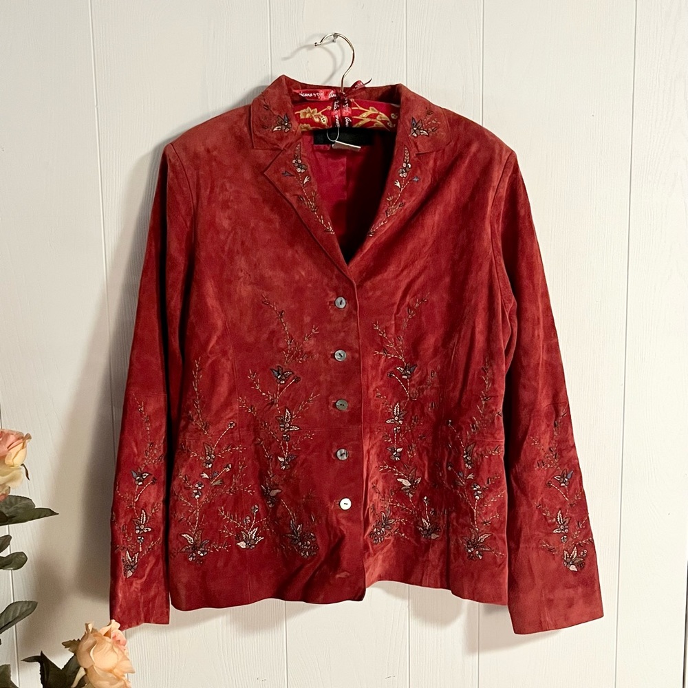 Vintage red beaded 100% leather jacket/blazer
